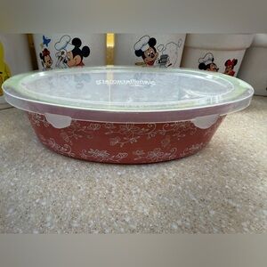 2.5 Qt Floral Lace Pink and White Temptations Casserole Dish with Plastic Lid